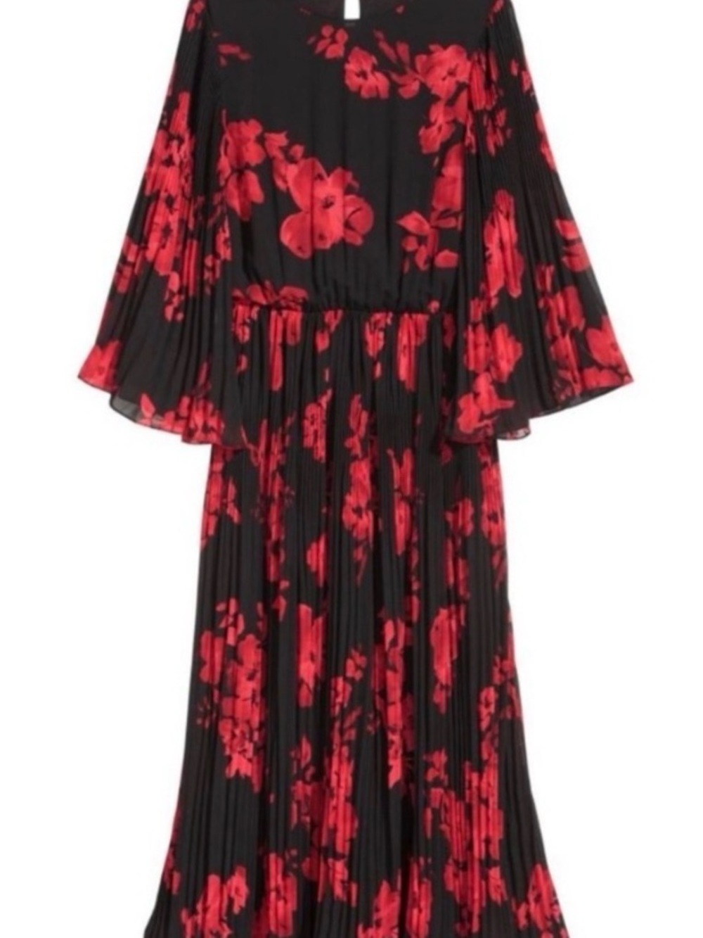H&M Black Midi Dress with Red Floral Pattern - Picture 4 of 6